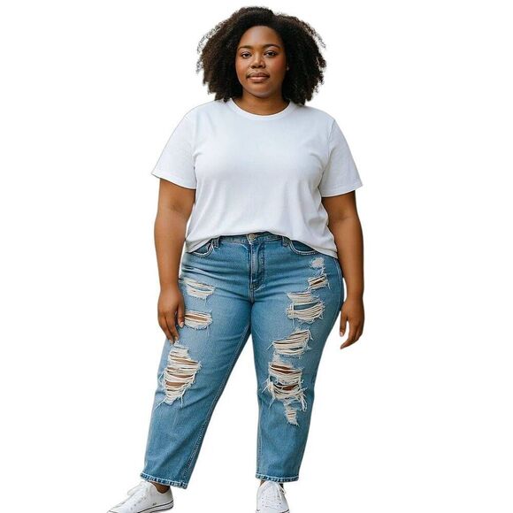 Forever 21 Distressed Faded Blue Denim Ripped Torn Up High Rise Skinny Jeans - Picture 1 of 10